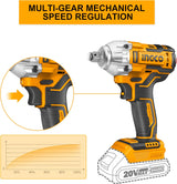 INGCO 20V Brushless Cordless Impact Wrench Kit – 1/2", 300Nm, 2 Batteries – CIWLI20300
