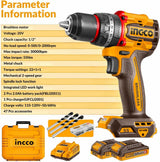 INGCO 20V Cordless Brushless Impact Drill Kit – 55Nm, 2 Batteries, 50-Piece Bits & Case