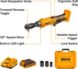INGCO 20V Cordless Ratchet Wrench Kit – 3/8" Drive, 65Nm, with Battery &amp; Sockets – CRTLI20386