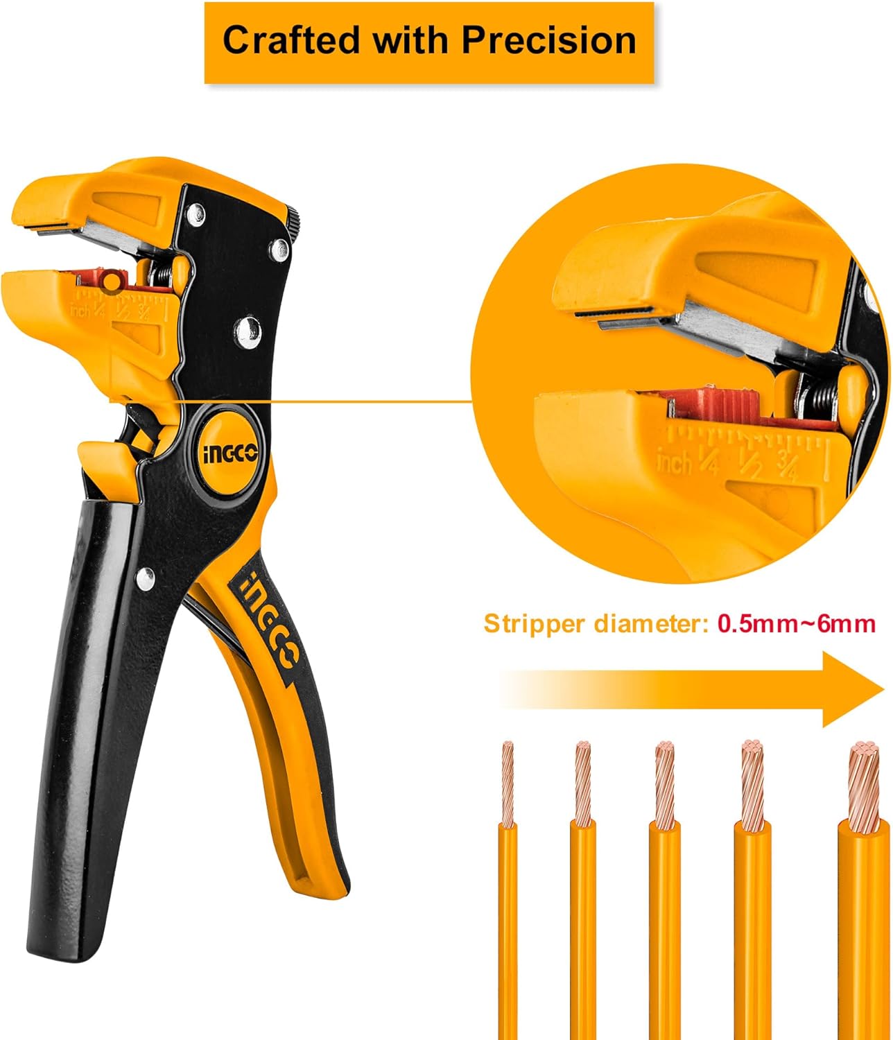 &nbsp;INGCO Professional Wire Stripper, Cutter &amp; Crimper – Self-Adjusting, 10-24 AWG – HWSP15608