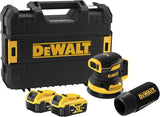 DEWALT DCW210P2-GB 18V Cordless Brushless RO Sander – 2 x 4Ah Batteries & Chargers, Yellow/Black, 3 Year Warranty