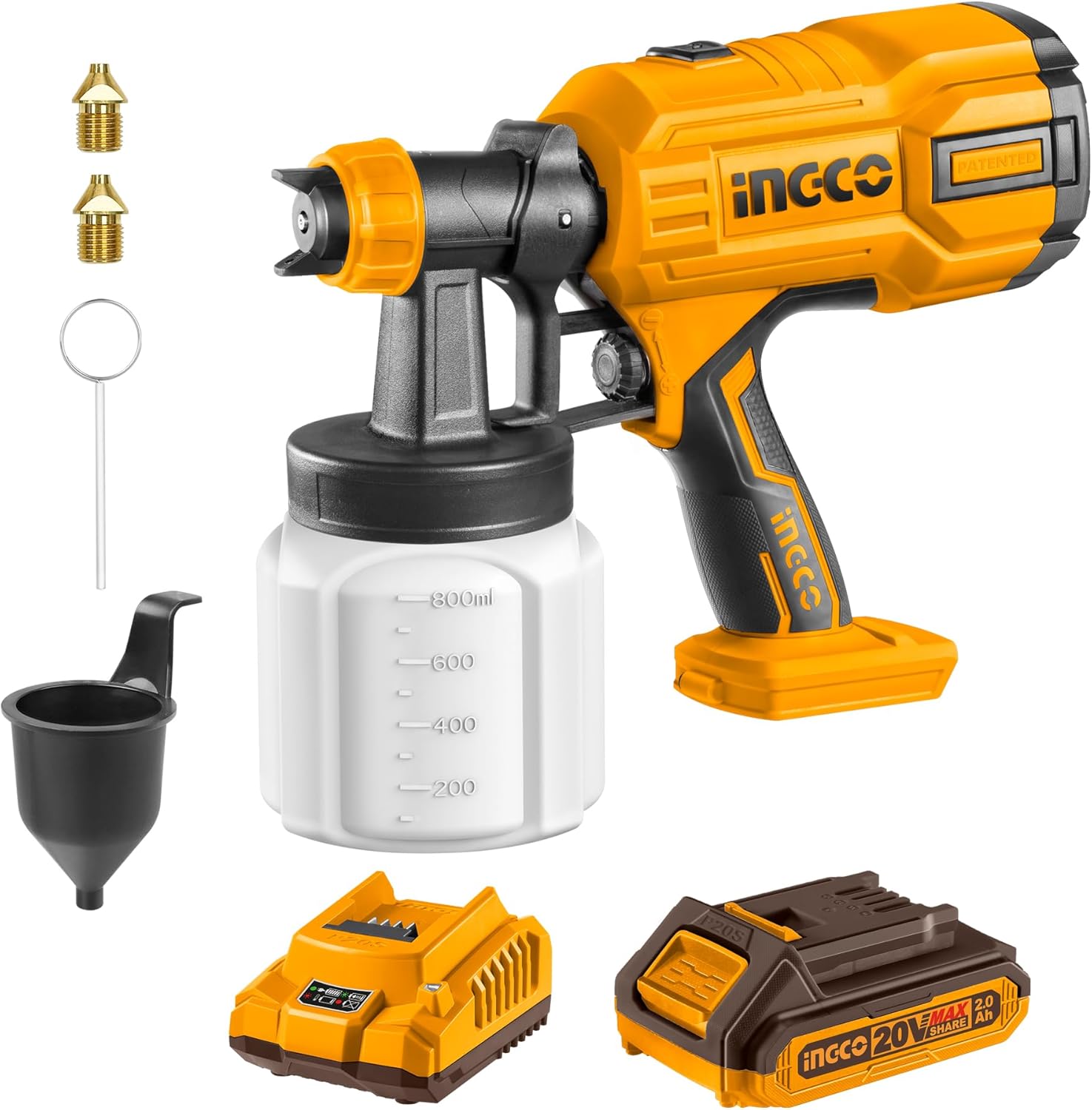 INGCO 20V Cordless High-Pressure Spray Gun Kit – 600ml, Adjustable Nozzle – CSGLI20406