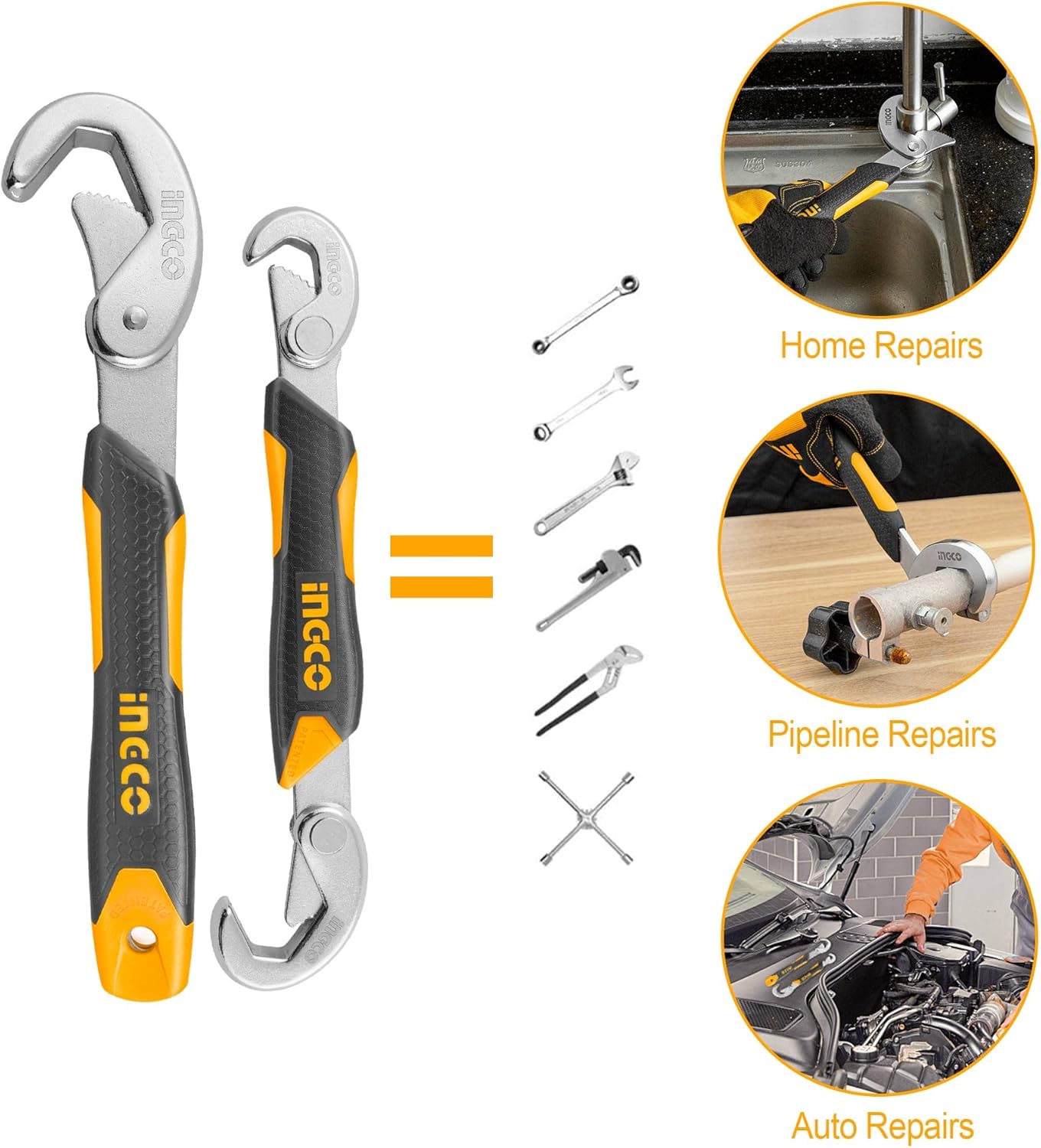 &nbsp;INGCO 2-Piece Offset Box End Wrench Set – 15° Bent, Chrome Vanadium Steel – HBWS09328