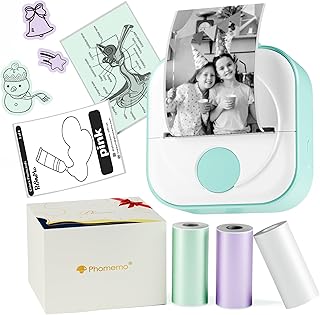 Phomemo Q02 Thermal Mini Printer, Upgrade Sticker Printer Portable with 3 Rolls Label, Bluetooth Wireless Photo Printer