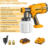 INGCO 20V Cordless High-Pressure Spray Gun Kit – 600ml, Adjustable Nozzle – CSGLI20406