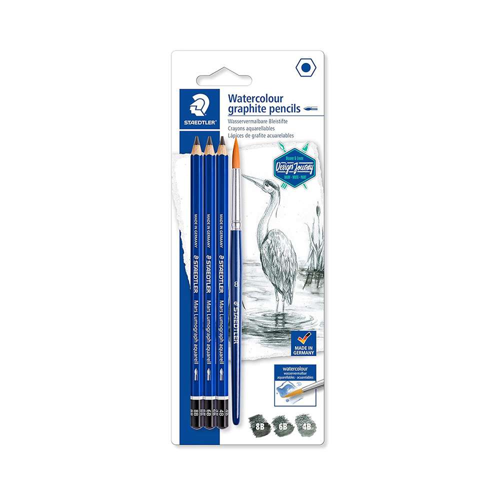 Staedtler Mars Lumograph Aquarell Water-Soluble Graphite Set with Waterbrush