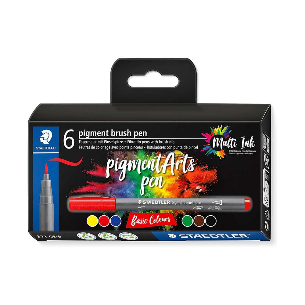 Staedtler Pigment Arts Brush Pen Set, Reds & Browns Assorted - Pack of 6