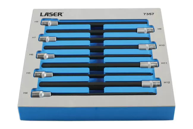 Laser - 7357 - Extra Long Hex Socket Bit Set 3/8"D 9pc