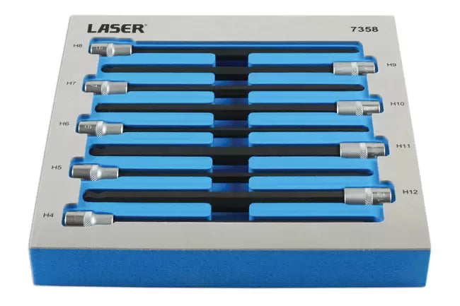 Laser - 7358 - Extra Long Ball End Hex Socket Bit Set  3/8"D 9pc