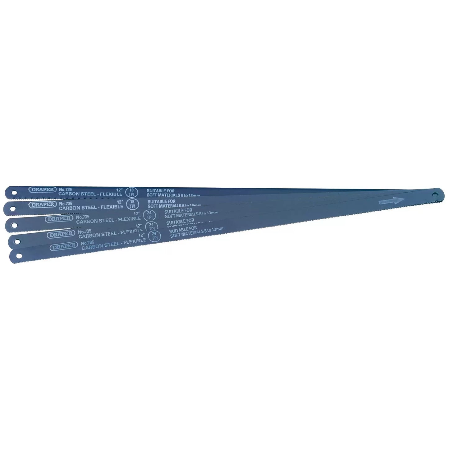 Draper Tools - 74118 - Assorted Flexible Carbon Steel Hacksaw Blades, 300mm (Pack of 5)