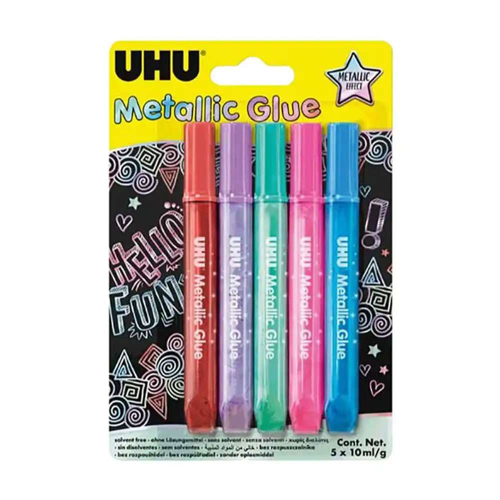 UHU Metallic Glitter Glue, 10 ml, Pack of 5