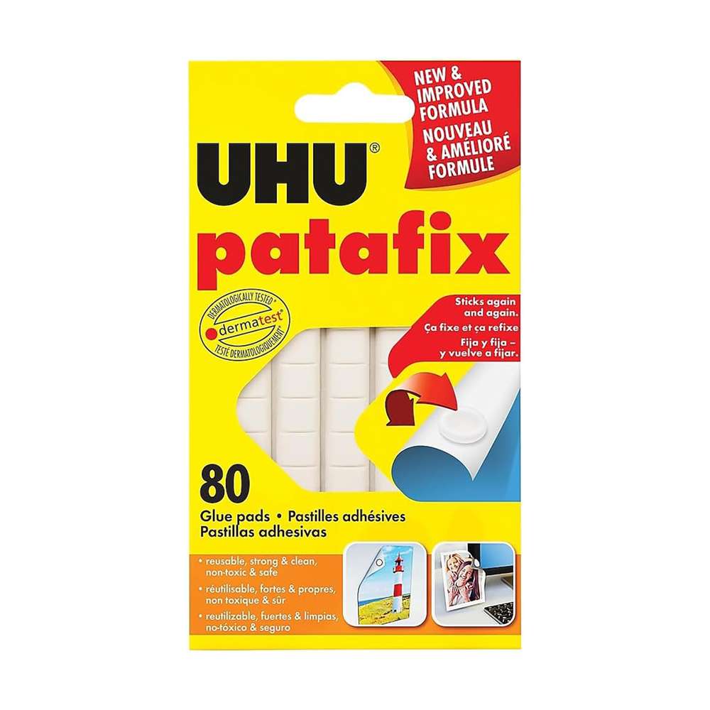 UHU Patafix Glue Pads, Removable & Reusable, White, Pack of 80