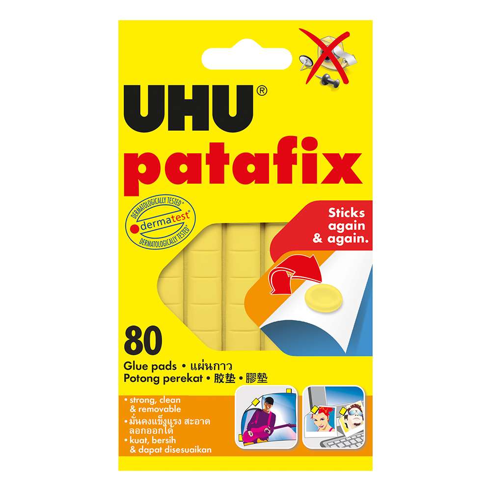 UHU Patafix Glue Pads, Removable & Reusable, Yellow, Pack of 80