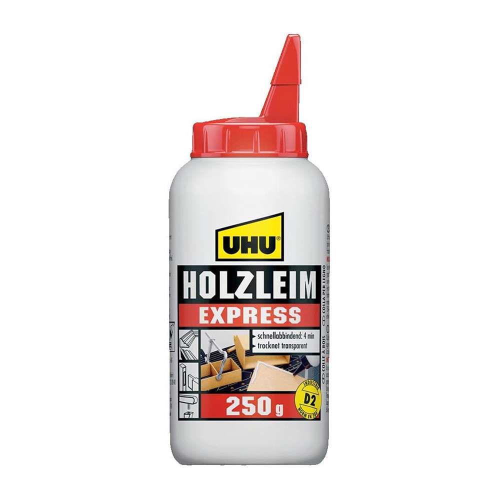 UHU Holzleim Express Wood Glue, 250 g, D2 Interior PVA, Fast-Setting