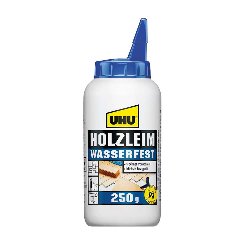 UHU Holzleim Wasserfest Wood Glue, 250 g, D3 Water-Resistant PVA