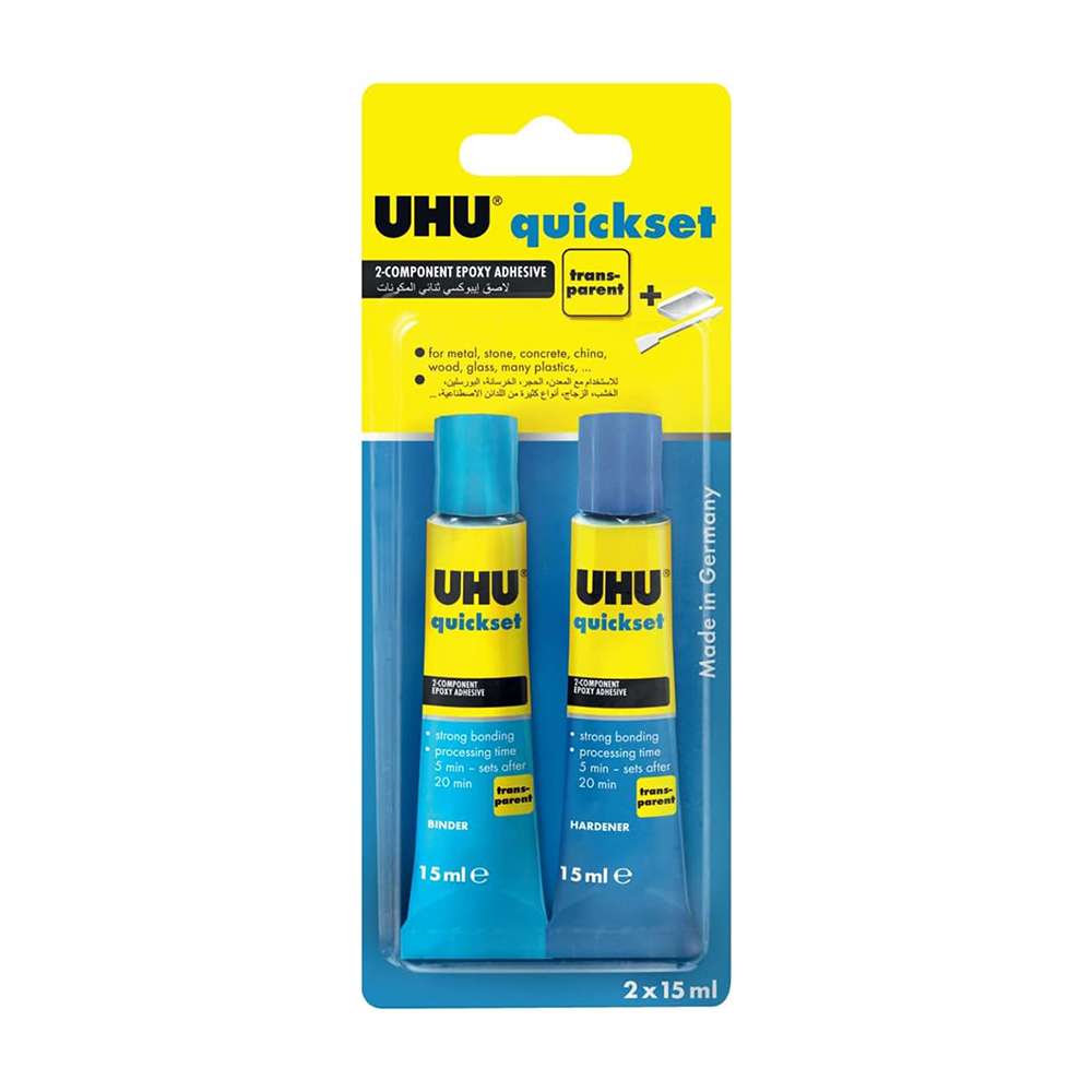 UHU Quickset Epoxy Repair Glue, 15 ml, 5-Min Cure, Pack of 2