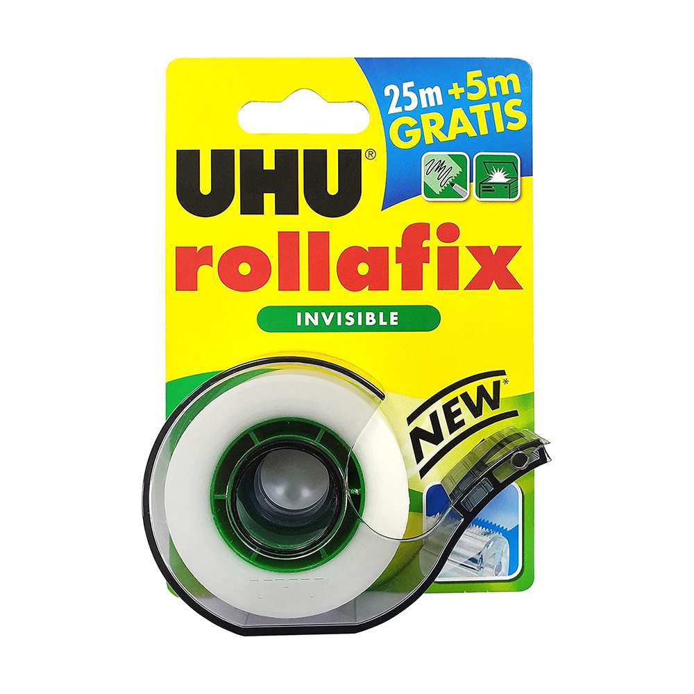 UHU Rollafix Invisible Tape with Dispenser, 19 mm x 25 m + 5 m Free