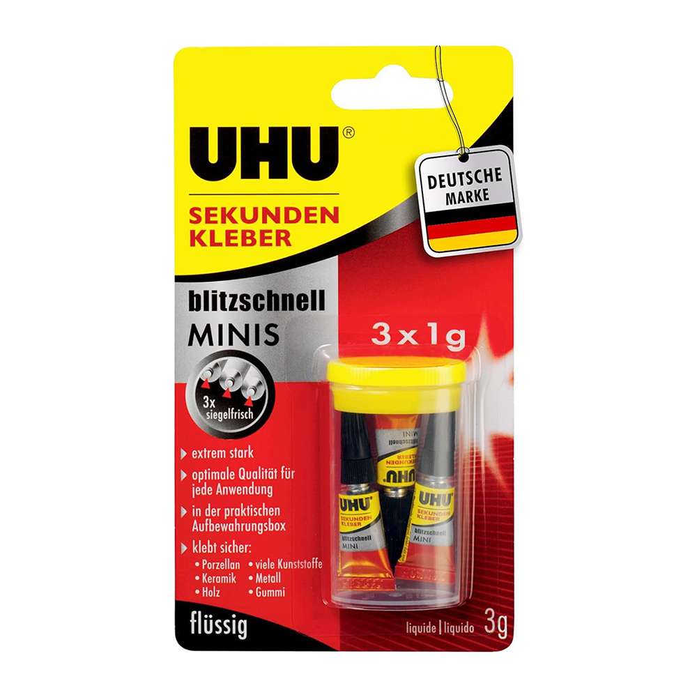 UHU Super Glue Minis, 1 g, Pack of 3, Transparent