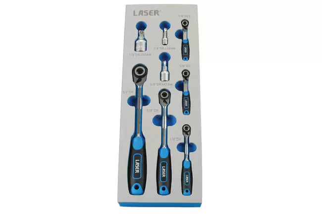 Laser - 7548 - Micro Head Ratchet Set 1/4"D, 3/8"D, 1/2"D 8pc