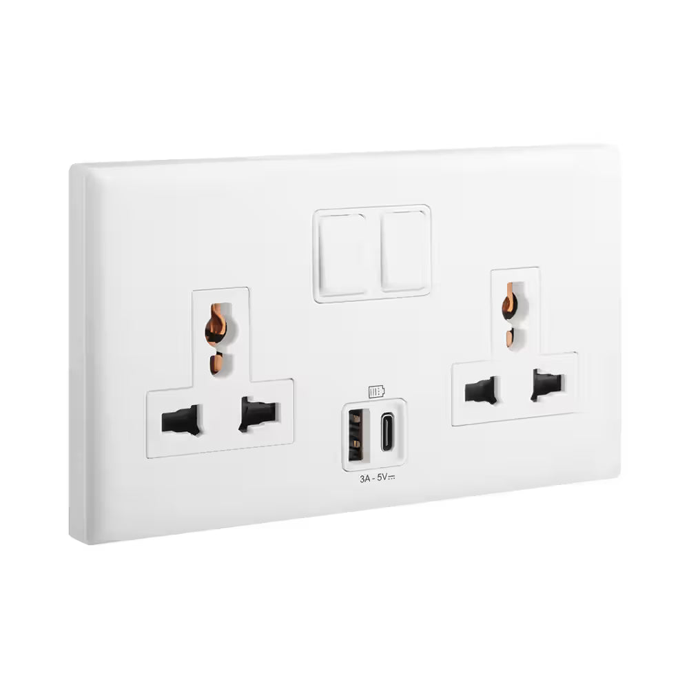 Legrand Eloe - 2 gang BS switched socket + USB A+C