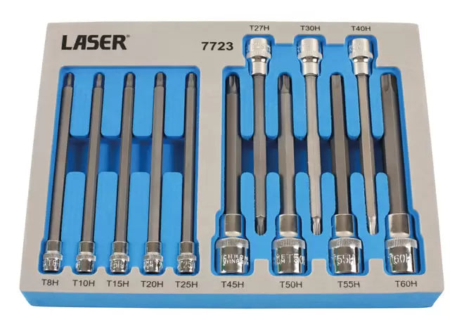 Laser - 7723 - Long Tamperproof Torx® Socket Bit Set 1/4"D, 3/8"D, 1/2"D