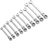 Spanner Set, 10 Pieces, Open-end & Ring with Ratchet & Joint, 10-19 mm, DIY Tool Kit, with Carry Bag, Black