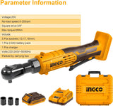 INGCO 20V Cordless Ratchet Wrench Kit – 3/8" Drive, 65Nm, with Battery &amp; Sockets – CRTLI20386