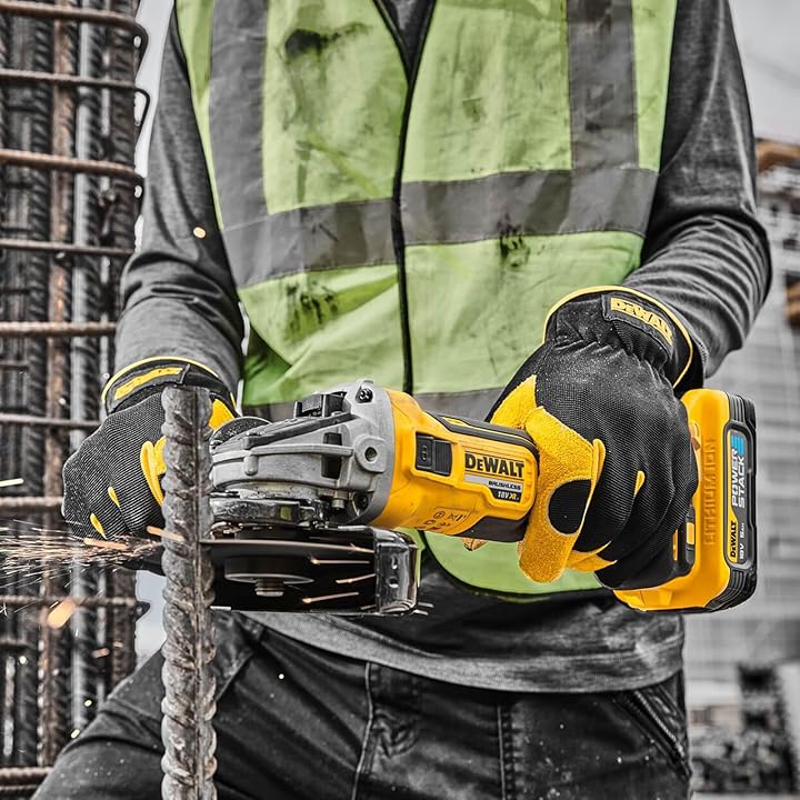 DEWALT DCG405P2-GB 18V XR Li-Ion Brushless 125mm Angle Grinder – 2 x 5.0Ah Batteries, Yellow/Black