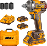 INGCO 20V Brushless Cordless Impact Wrench Kit – 400Nm, 1/2" Drive, 2 Batteries & Sockets