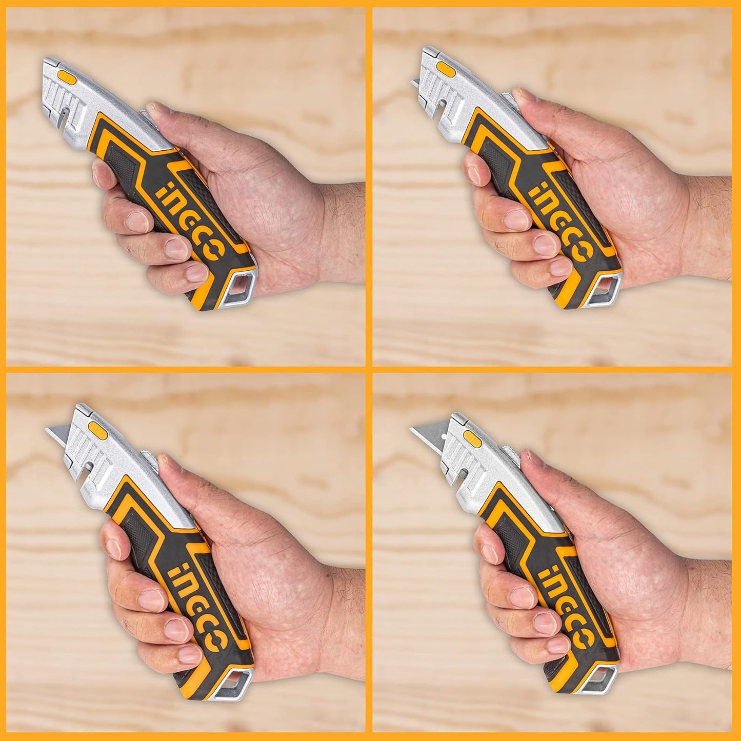 INGCO Professional Retractable Utility Knife with 5 Blades – Heavy-Duty Aluminum – HUKX0205