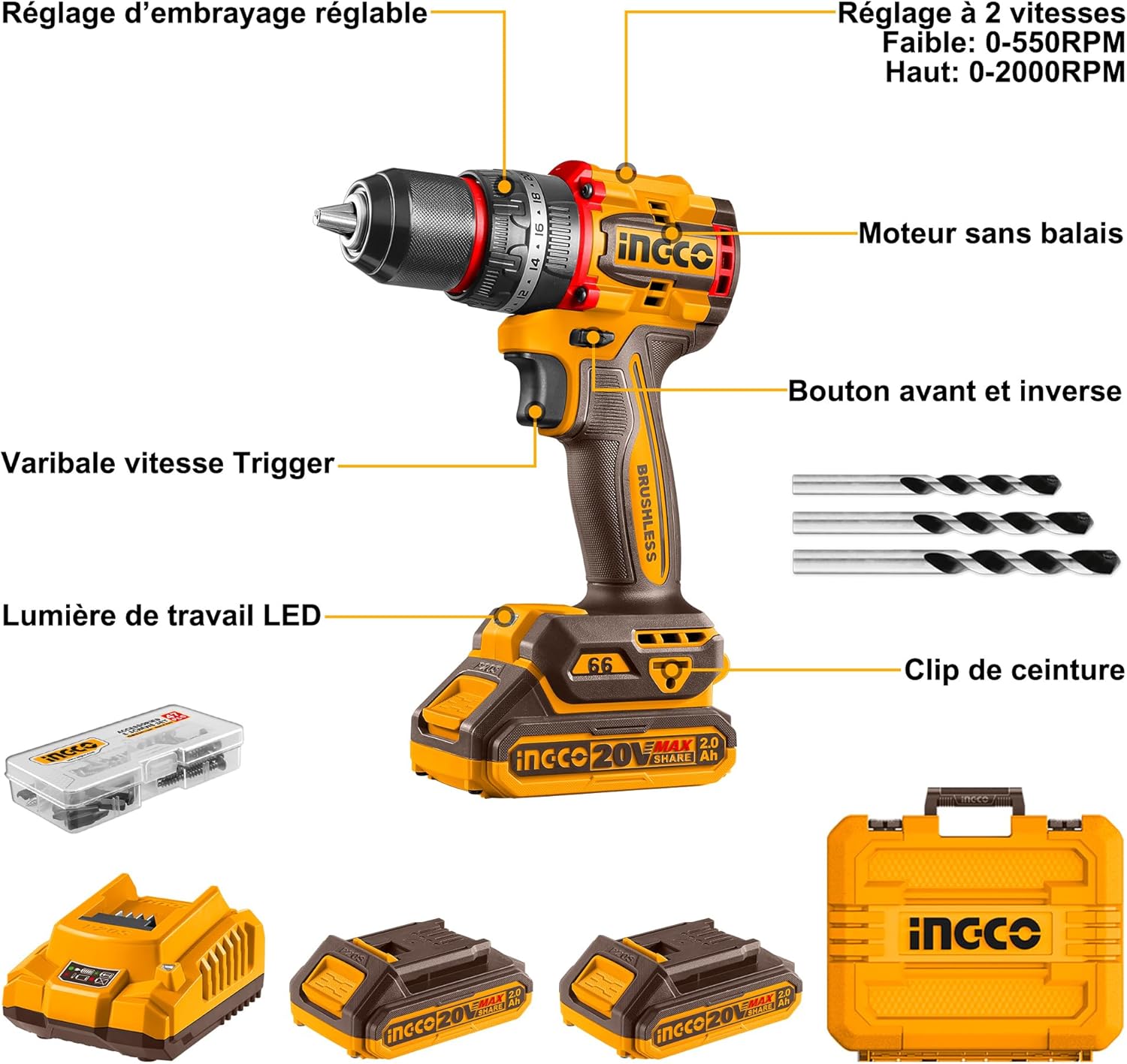 INGCO 20V Compact Brushless Cordless Impact Drill/Driver – 66Nm CIDLI20668