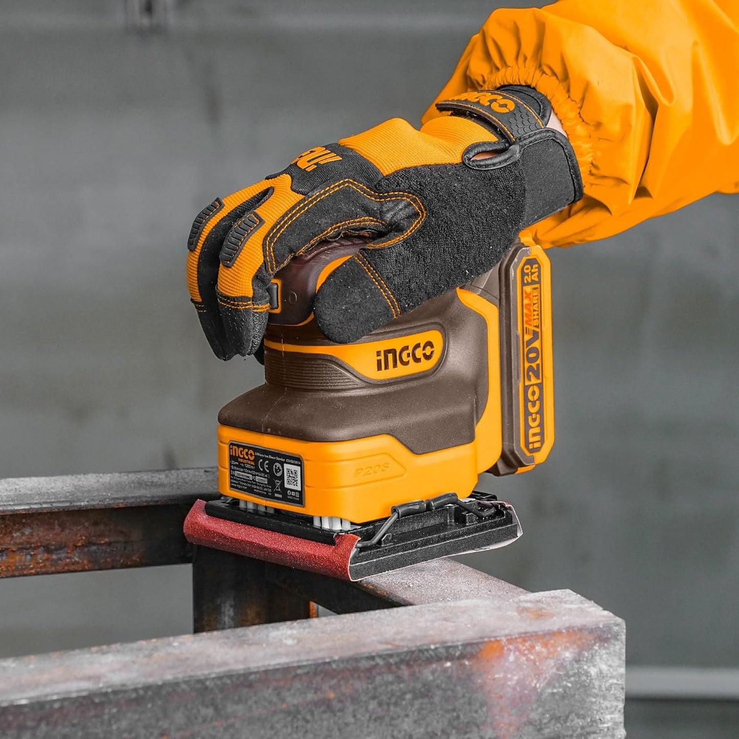 INGCO 20V Cordless Palm Sander Kit with Battery, Charger & Sandpaper – 12,000 RPM