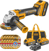 INGCO 20V Cordless Brushless Angle Grinder – 115mm, 2 Batteries & Charger – CAGLI261522