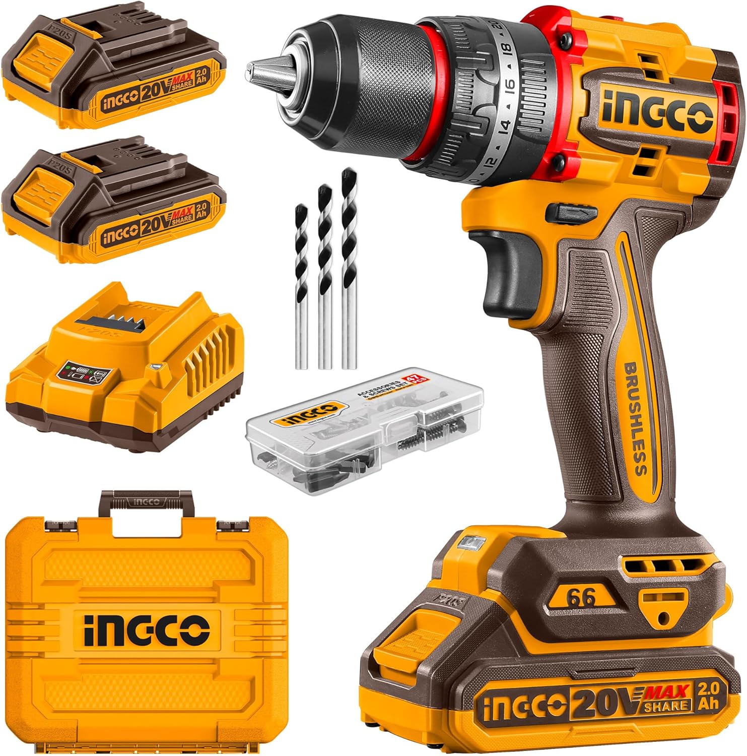INGCO 20V Compact Brushless Cordless Impact Drill/Driver – 66Nm CIDLI20668