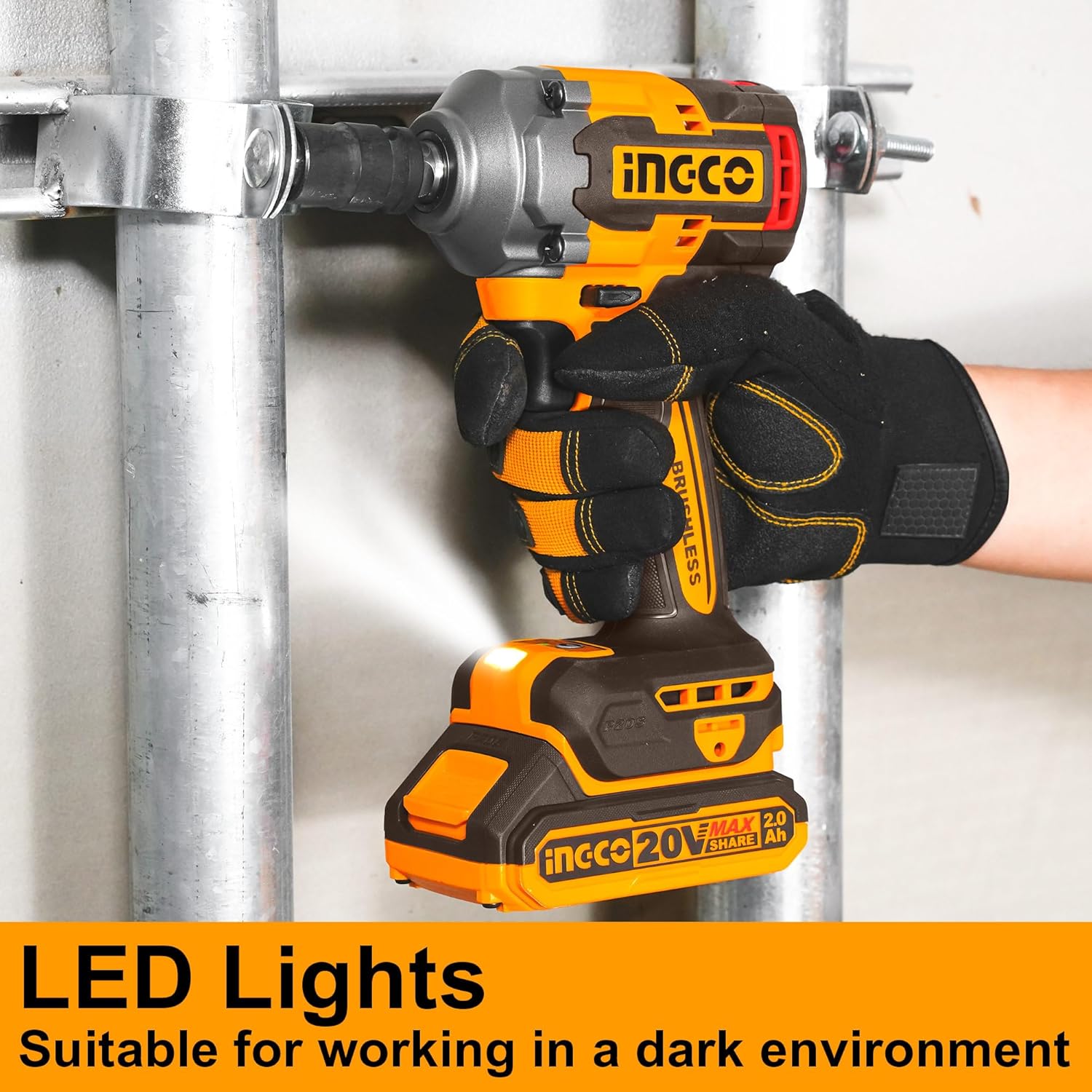 INGCO 20V Brushless Cordless Impact Wrench Kit – 400Nm, 1/2" Drive, 2 Batteries & Sockets