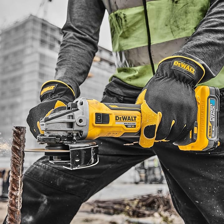 DEWALT DCG405P2-GB 18V XR Li-Ion Brushless 125mm Angle Grinder – 2 x 5.0Ah Batteries, Yellow/Black