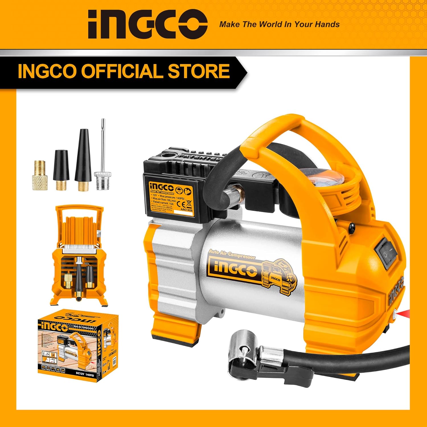 INGCO Portable 12V DC Air Compressor for Car Tires – AAC1408