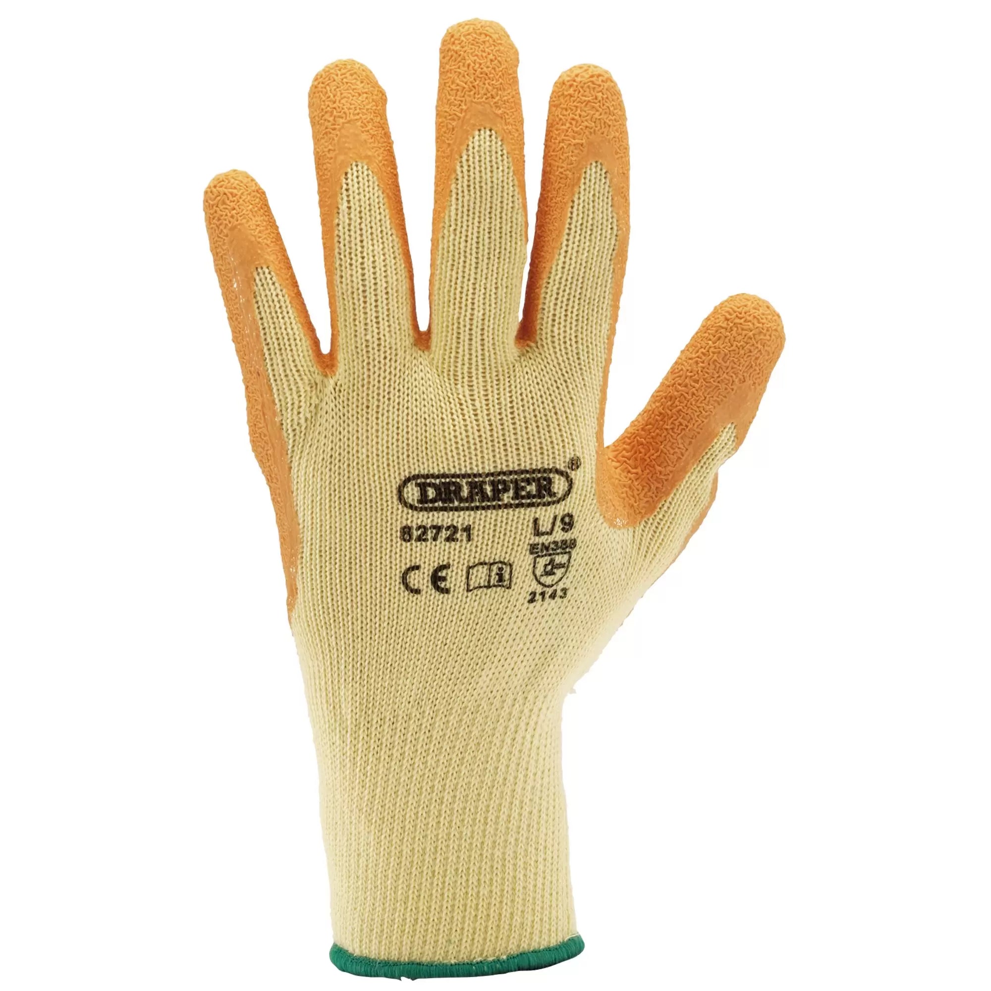 Draper Tools - 82721 - Heavy Duty Latex Coated Work Gloves, Large, Orange