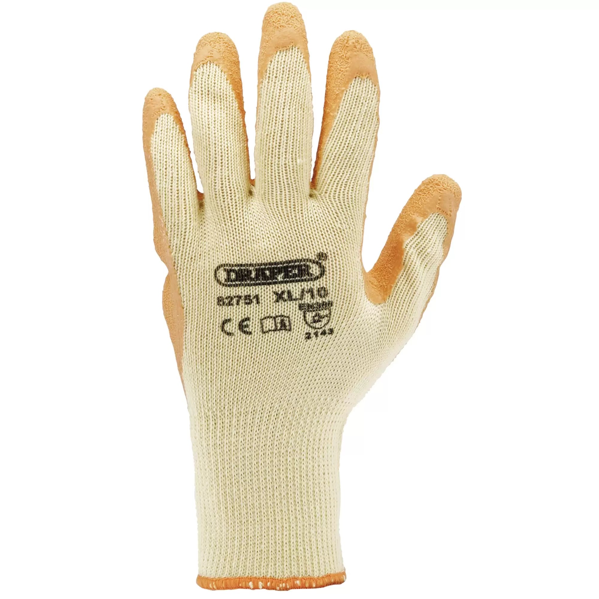 Draper Tools - 82751 - Heavy Duty Latex Coated Work Gloves, Extra Large, Orange (Pack of 10)