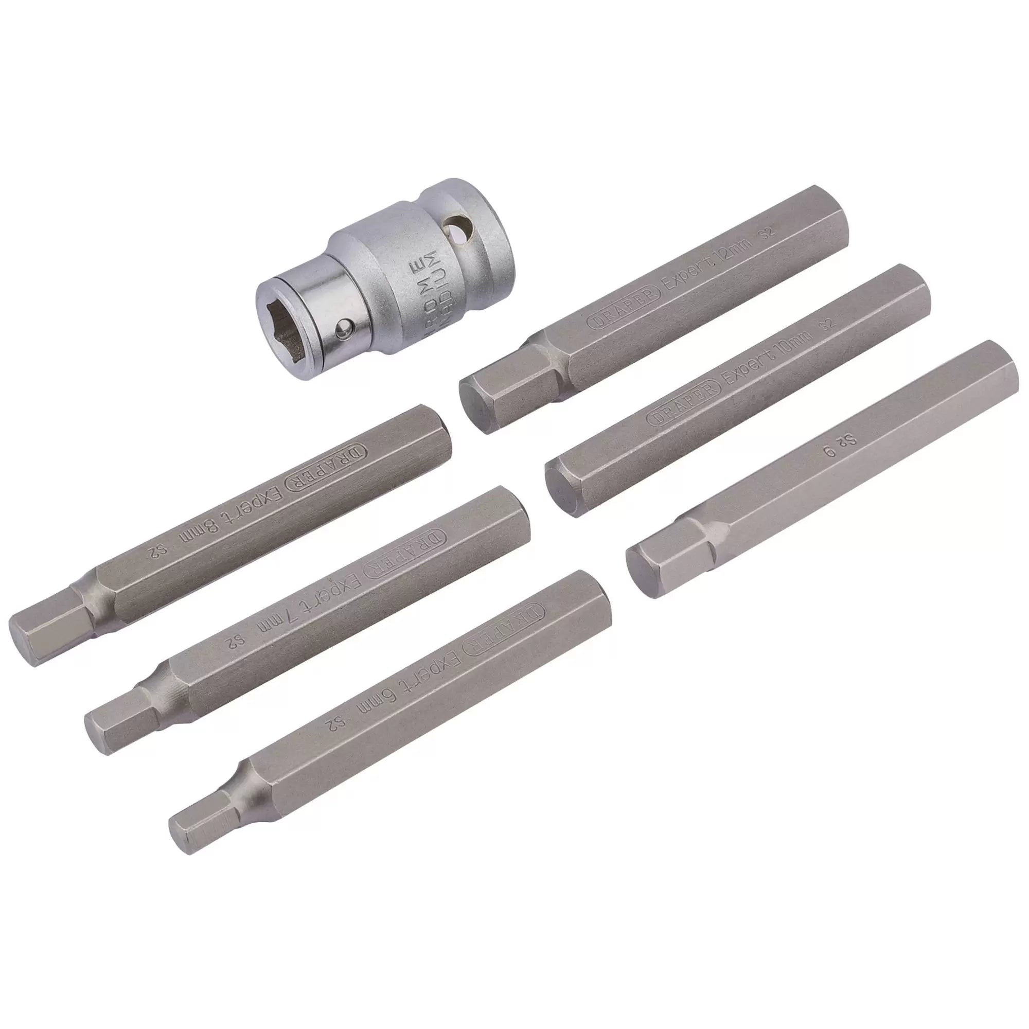Draper Tools - 83564 - Draper Expert Hexagon Bit Set and Holder, 1/2" Sq. Dr., 6 - 12mm (7 Piece)