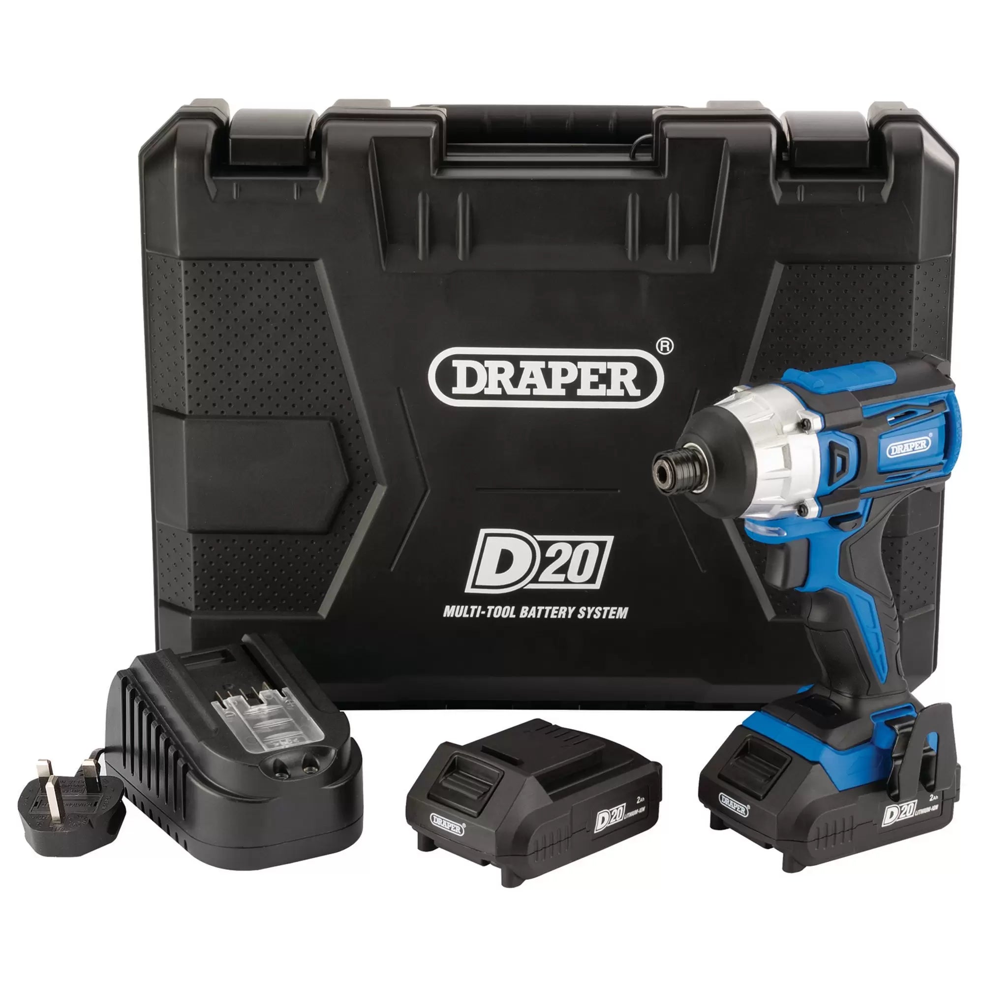 Draper Tools - 86958 - D20 20V Brushless Impact Driver, 1/4" Hex, 180Nm, 2 x 2.0Ah Batteries, 1 x Charger
