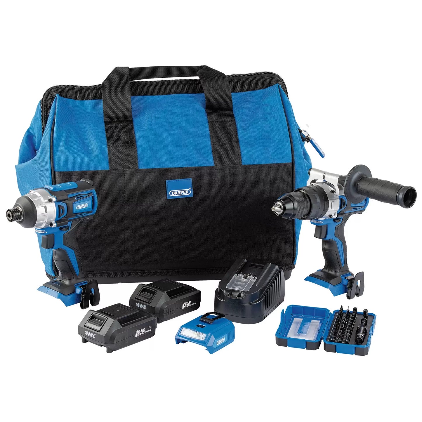 Draper Tools - 90471 - D20 Fix 'N' Go Kit (2 Piece), 2 x 2.0Ah Batteries, 1 x Charger, 1 x Bag