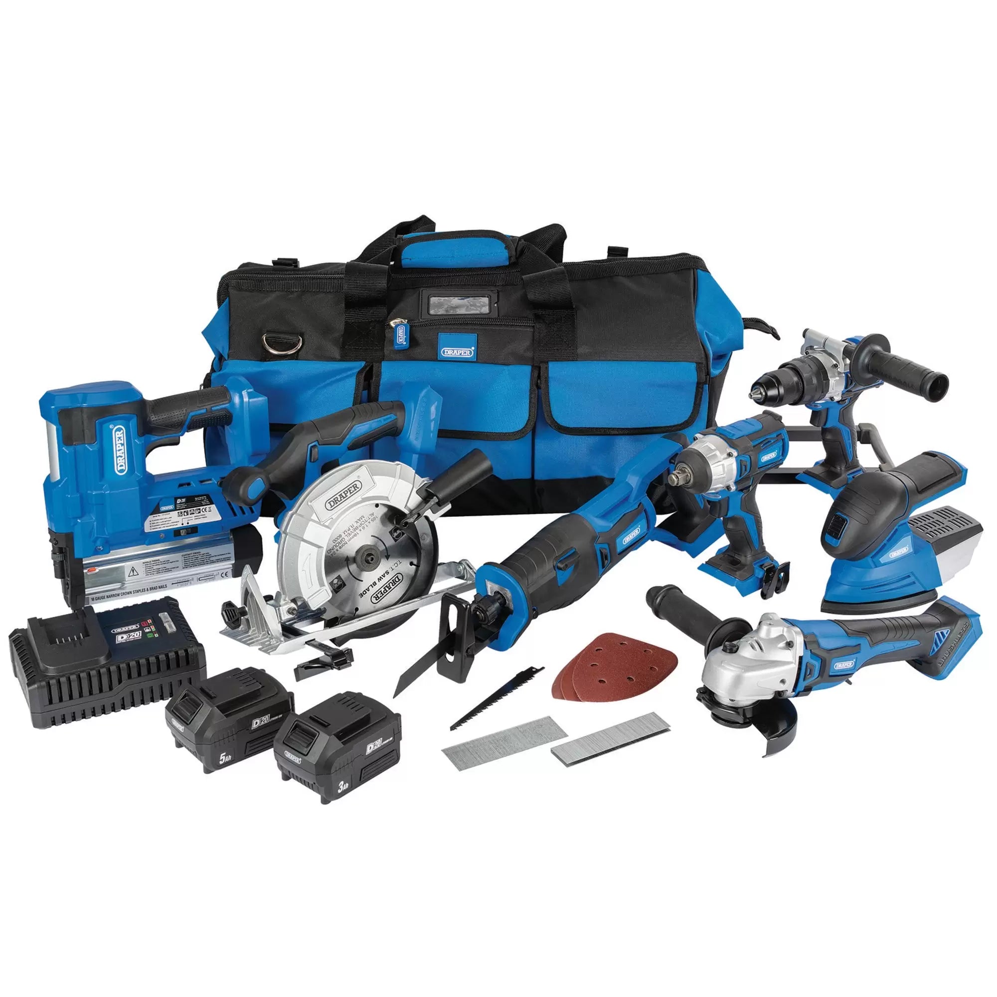Draper Tools - 90473 - D20 20V Jumbo Kit,  7 x Power Tools,  2 x Batteries,  1 x Charger,  1 x Tool Bag