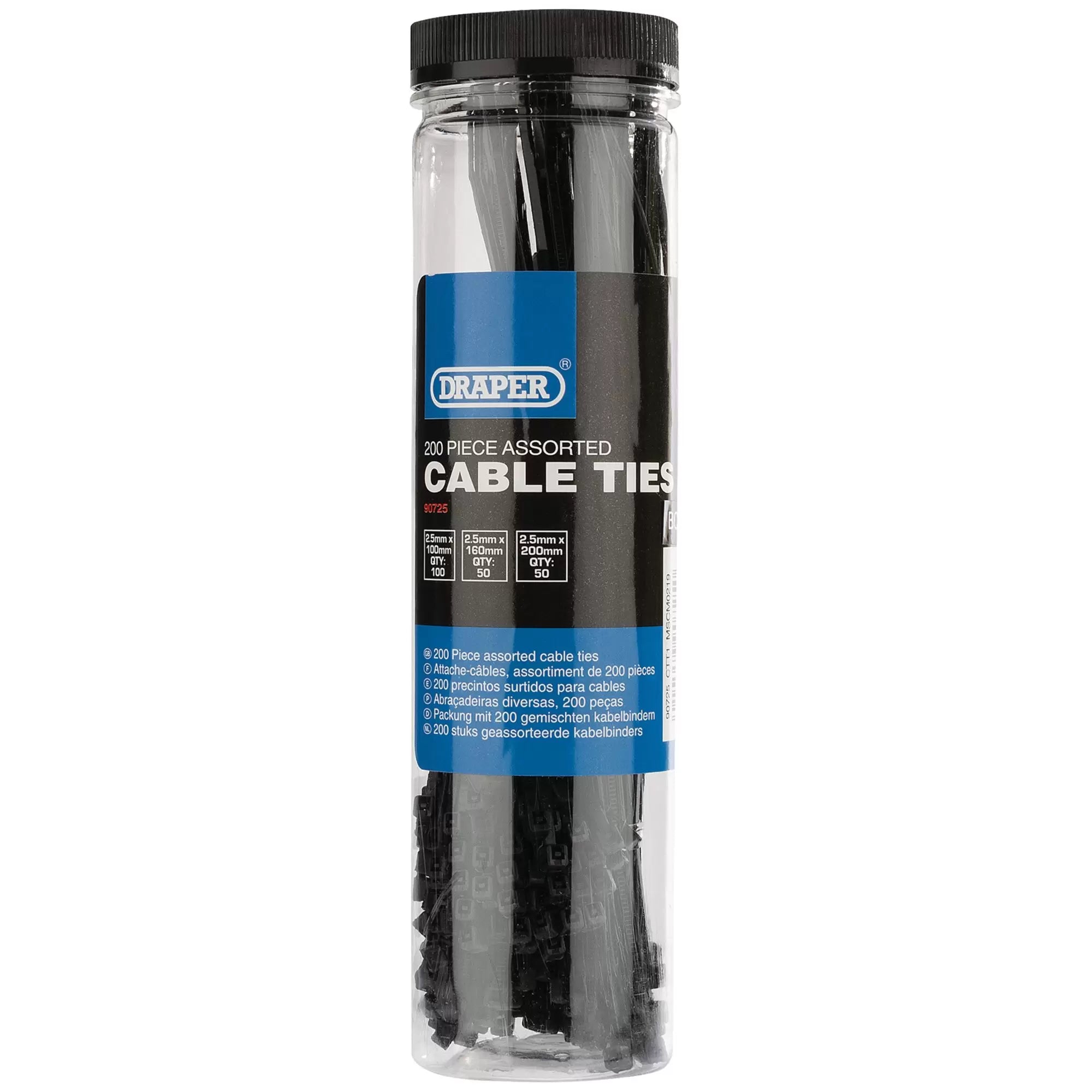 Draper Tools - 90725 - Assorted Nylon Cable Tie Pack (200 Piece)