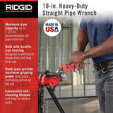 Ridgid 31010 Heavy-Duty Straight Pipe Wrench – 10 Inch (250mm)