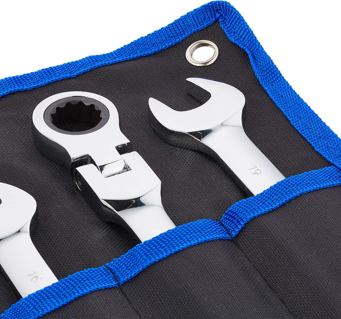Spanner Set, 10 Pieces, Open-end & Ring with Ratchet & Joint, 10-19 mm, DIY Tool Kit, with Carry Bag, Black
