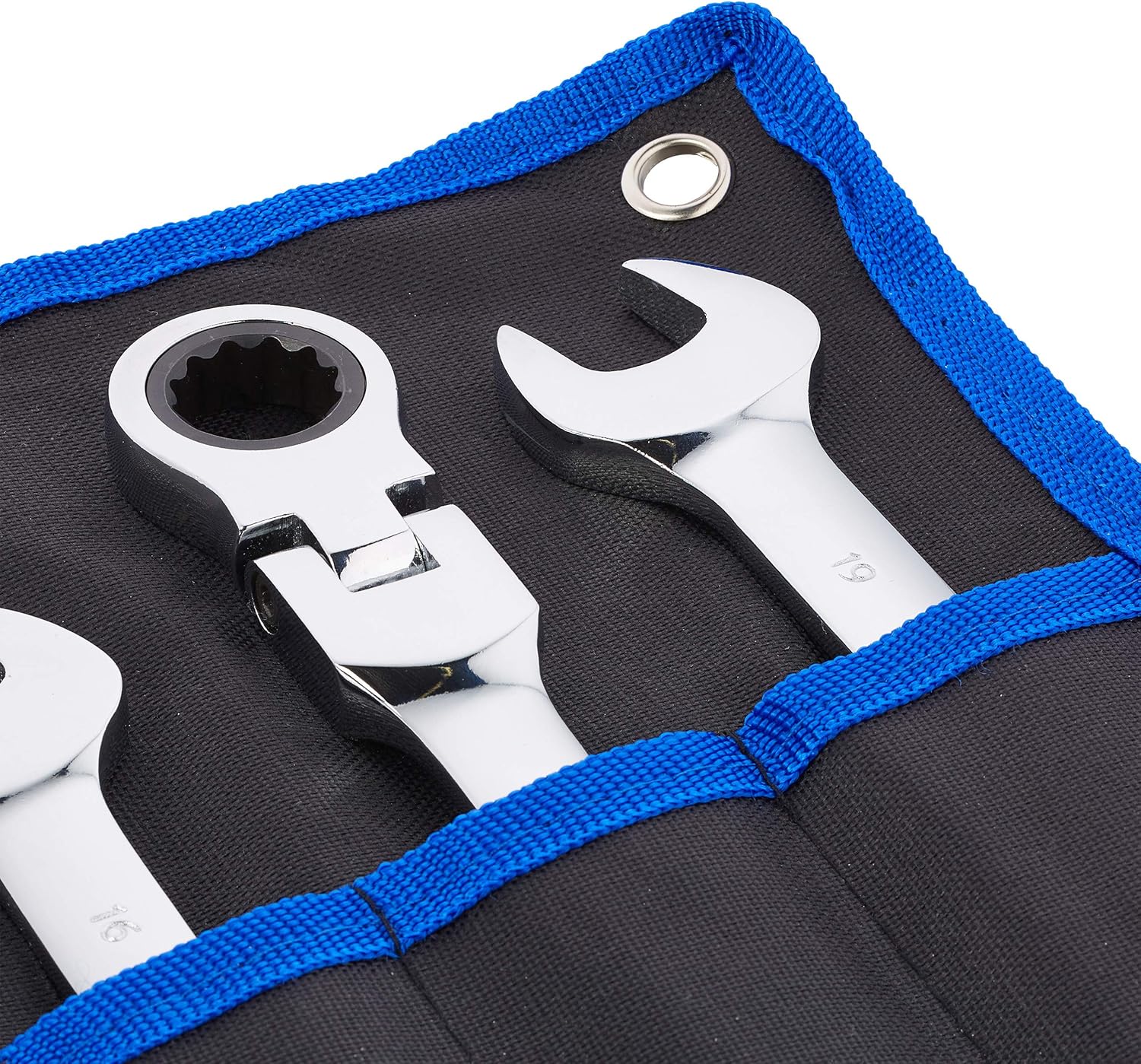 Spanner Set, 10 Pieces, Open-end & Ring with Ratchet & Joint, 10-19 mm, DIY Tool Kit, with Carry Bag, Black