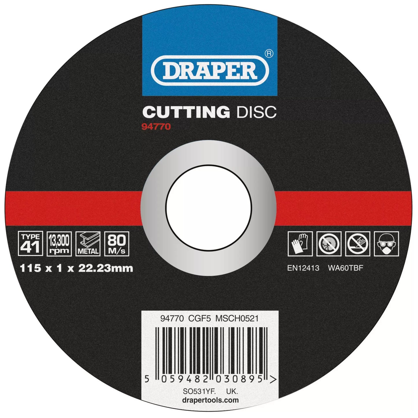 Draper Tools - 94770 - Metal Cutting Disc, 115 x 1 x 22.23mm