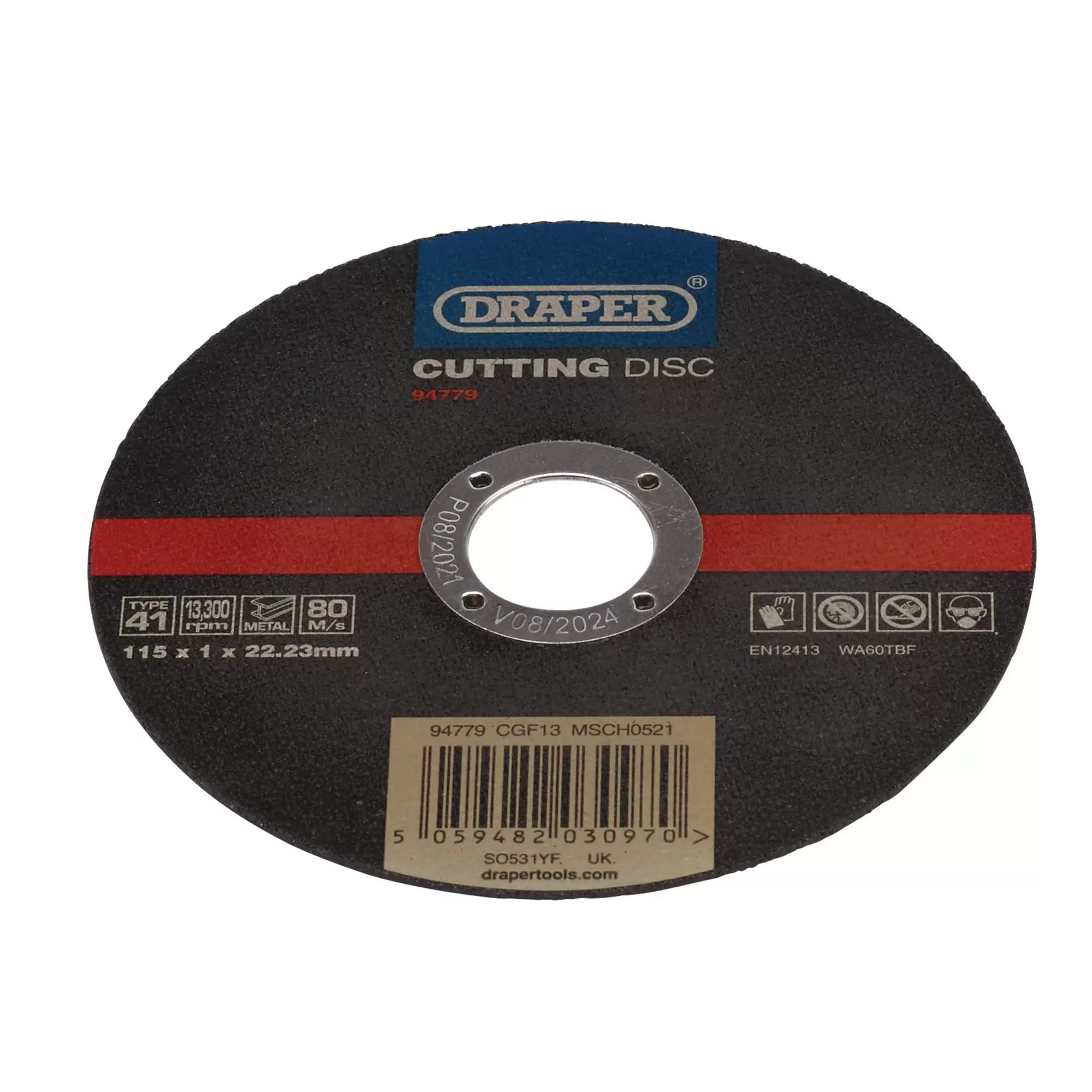 Draper Tools - 94779 - Stainless-Steel/Inox Metal Cutting Disc, 115 x 1 x 22.23mm