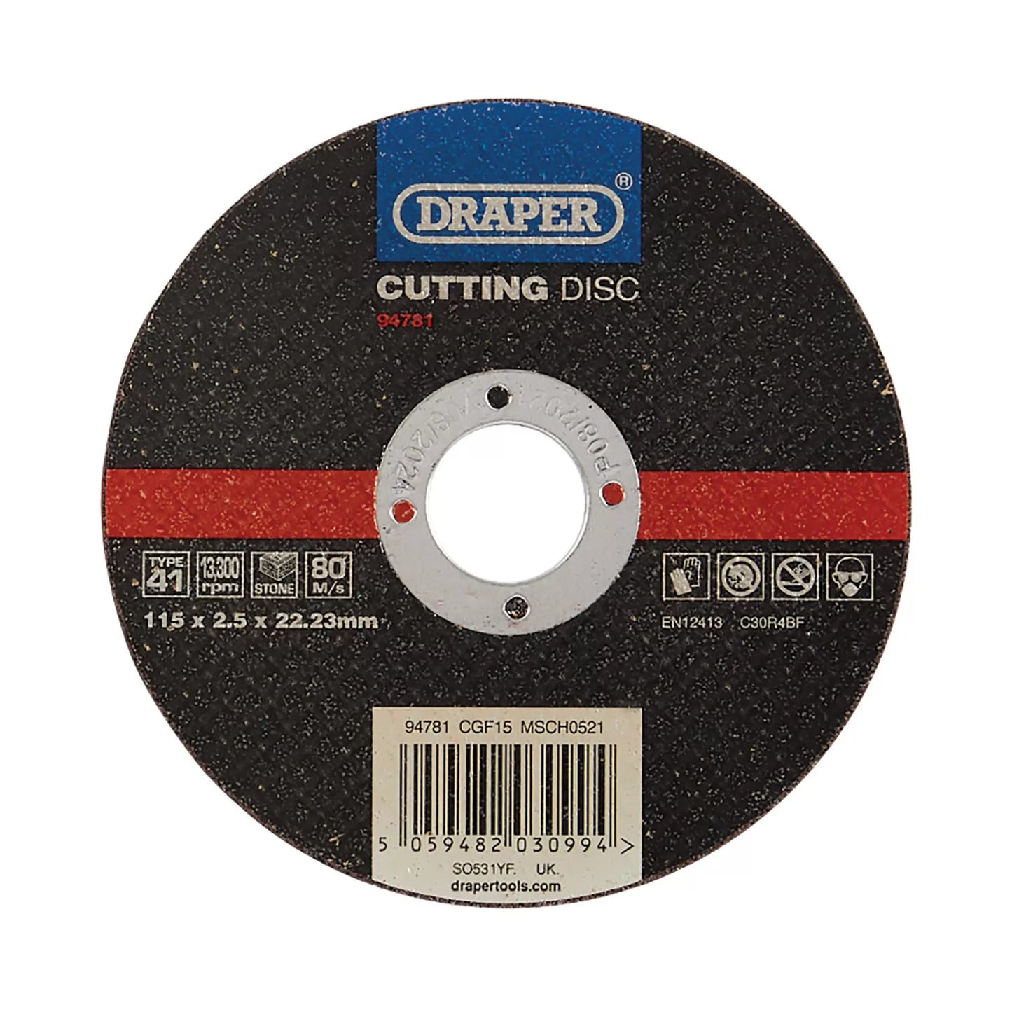 Draper Tools - 94781 - Flat Stone Cutting Disc, 115 x 2.5 x 22.23mm
